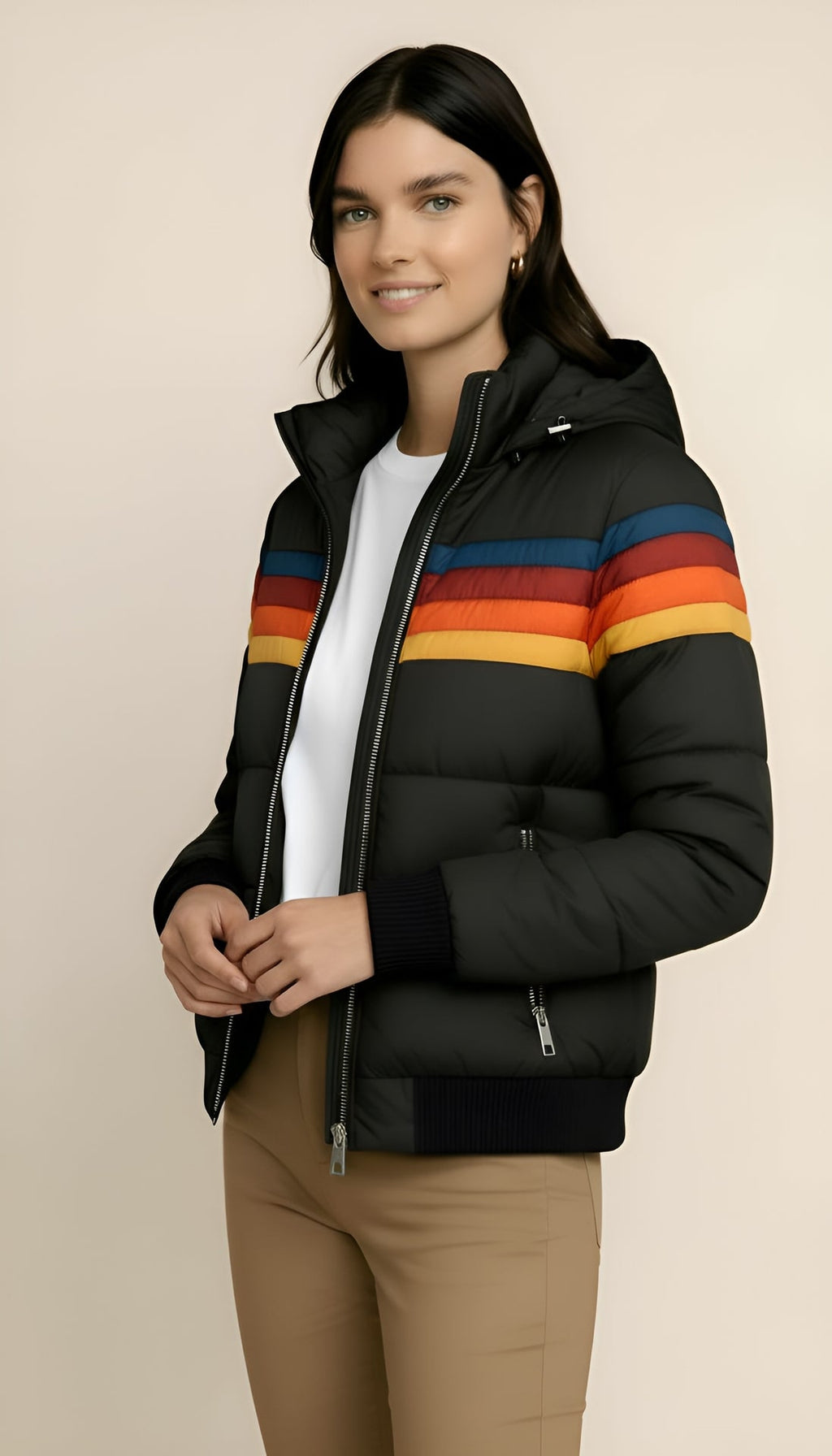 Women’s Waterproof Colorblock Puffer Jacket – Hooded Insulated Winter Coat