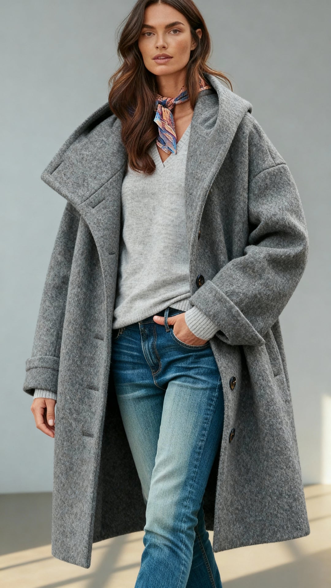 Women’s Wool Blend Coat with Hood - Long Winter Coat, Classic Turn-Down Collar