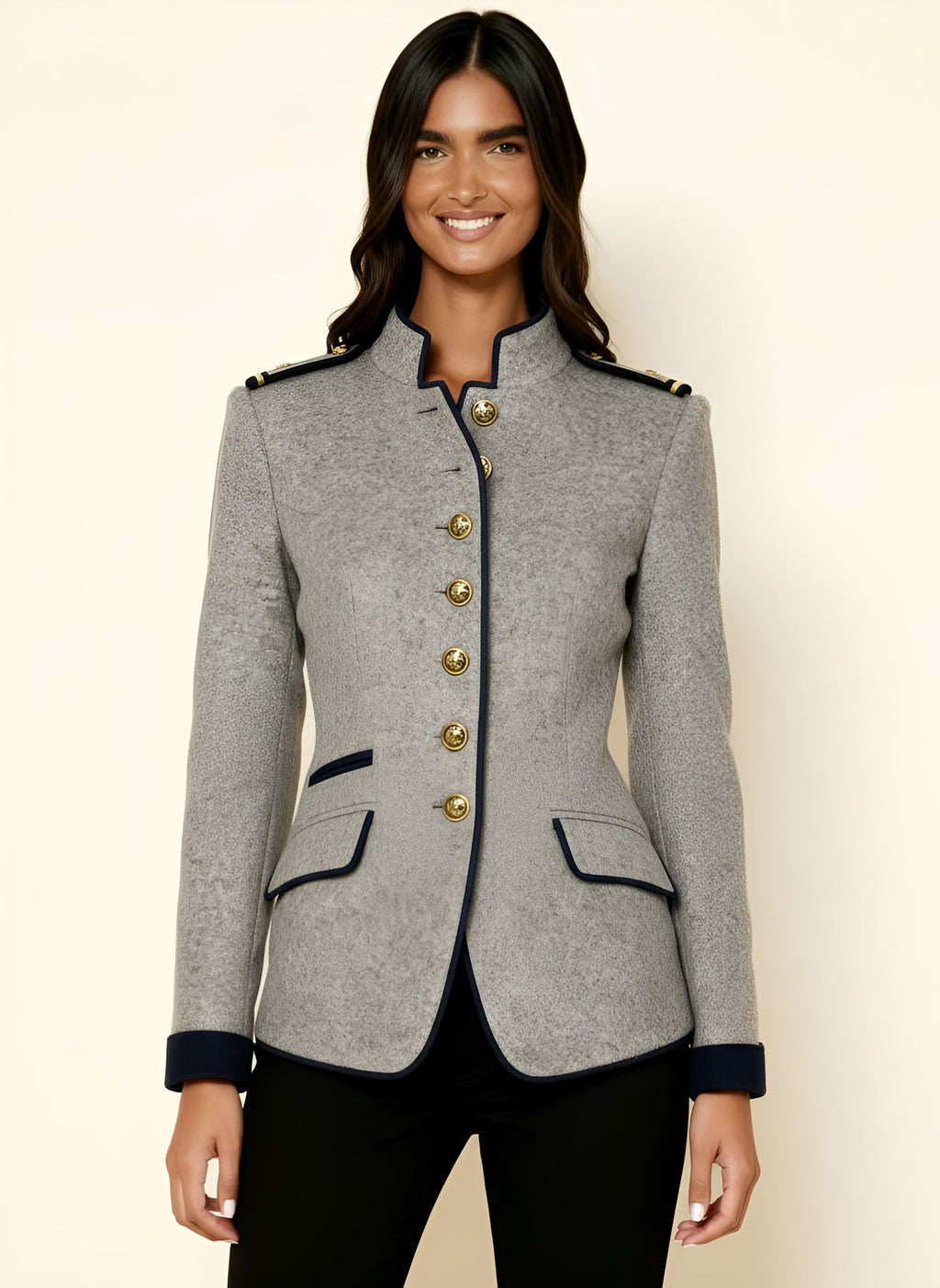 Women’s Vintage High-Collar Winter Jacket – Tailored Button Front Coat