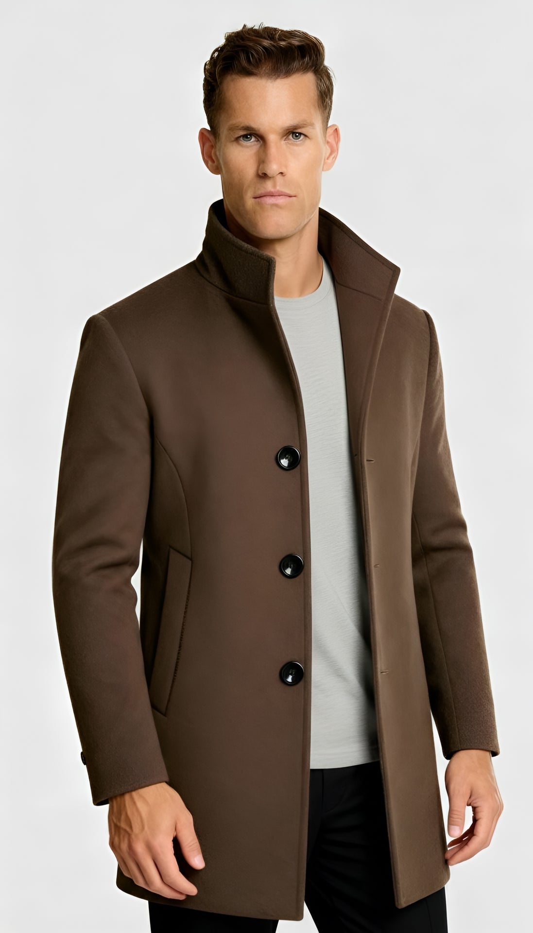 Men’s Single-Breasted Coat with Quilted Lining - Classic Smart Winter Outerwear