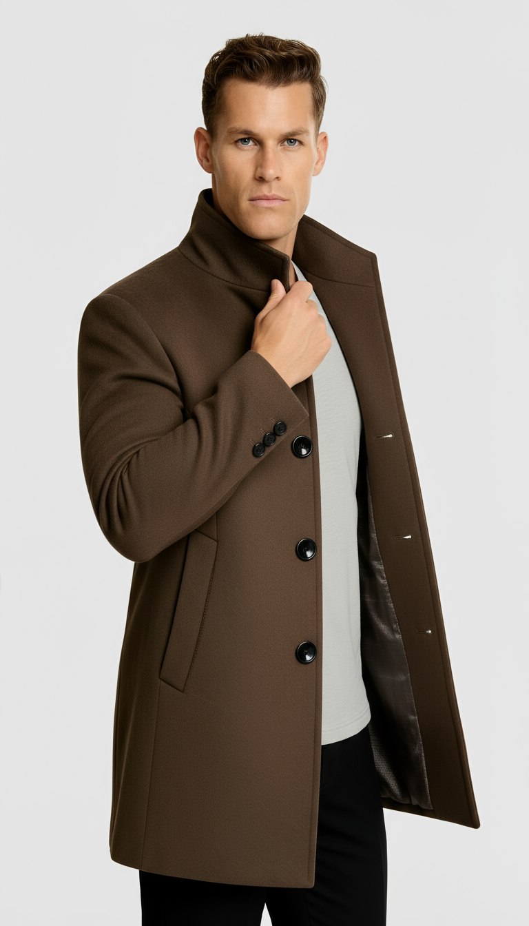 Men’s Single-Breasted Coat with Quilted Lining - Classic Smart Winter Outerwear