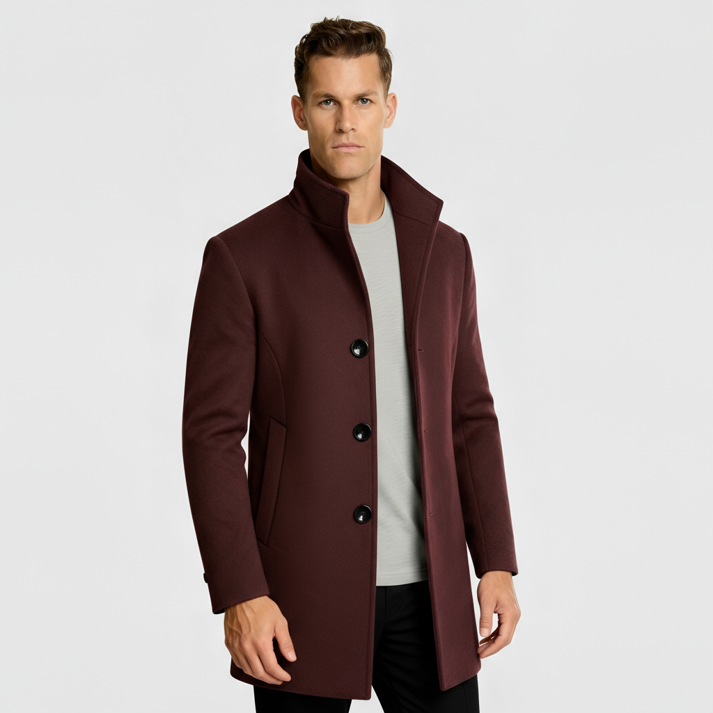 Men’s Single-Breasted Coat with Quilted Lining - Classic Smart Winter Outerwear