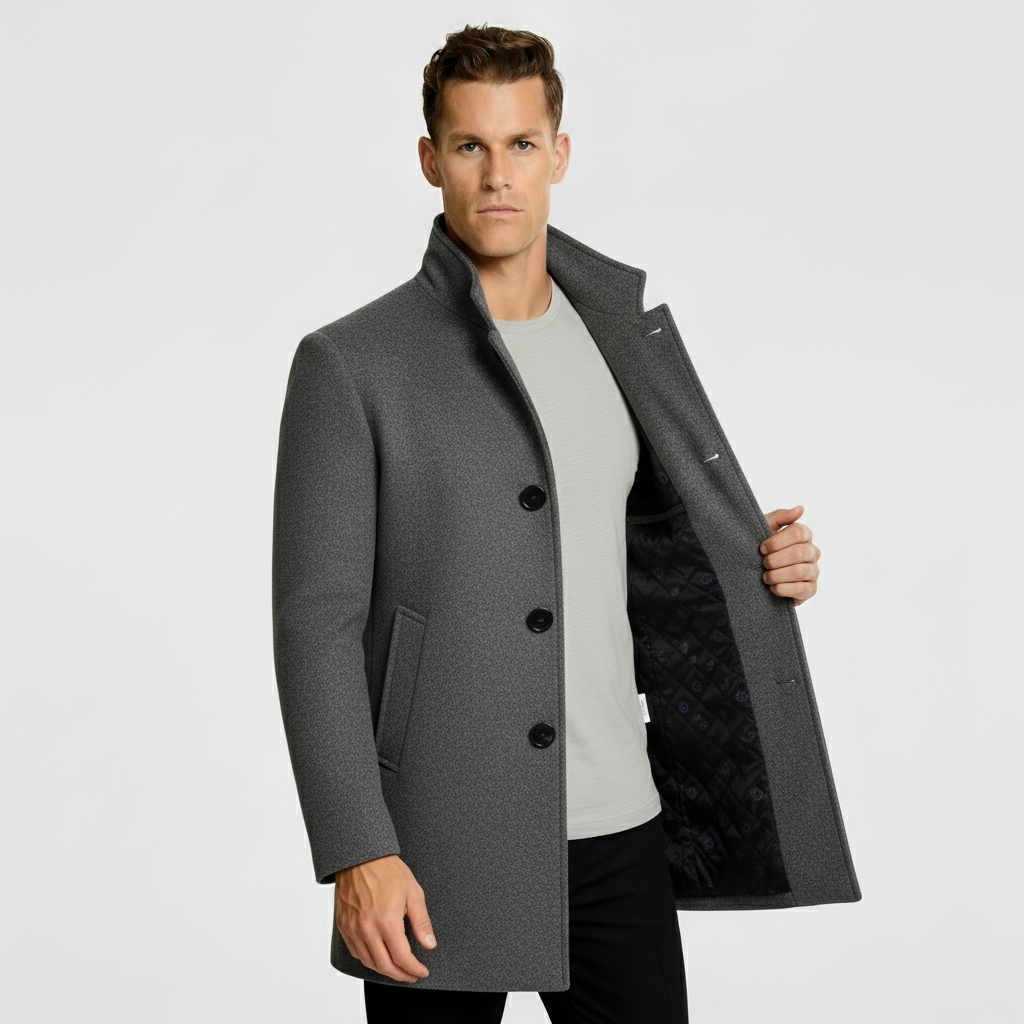 Men’s Single-Breasted Coat with Quilted Lining - Classic Smart Winter Outerwear
