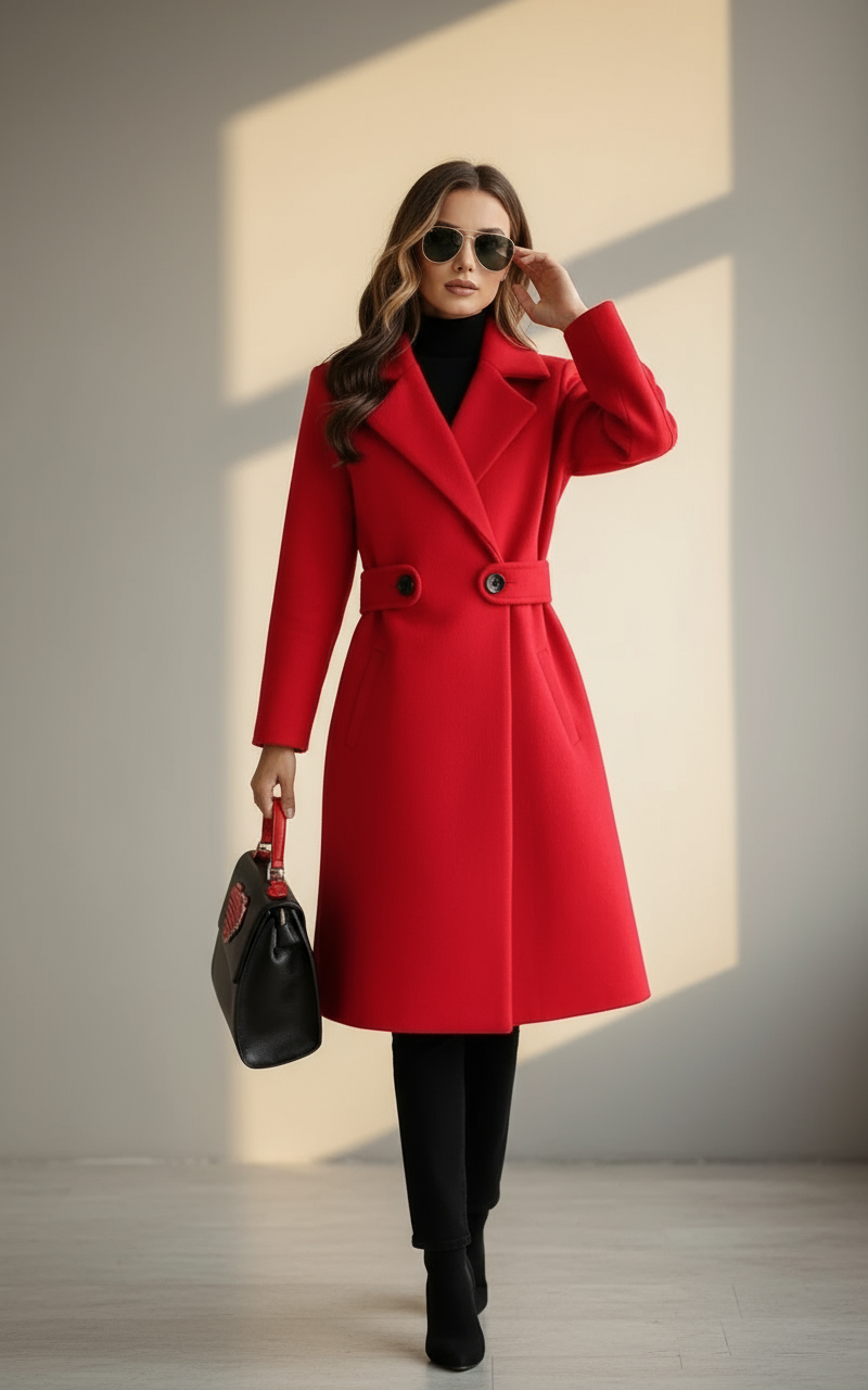 Elegant Women’s Winter Coat with Slim Belt | Tailored Warm Overcoat