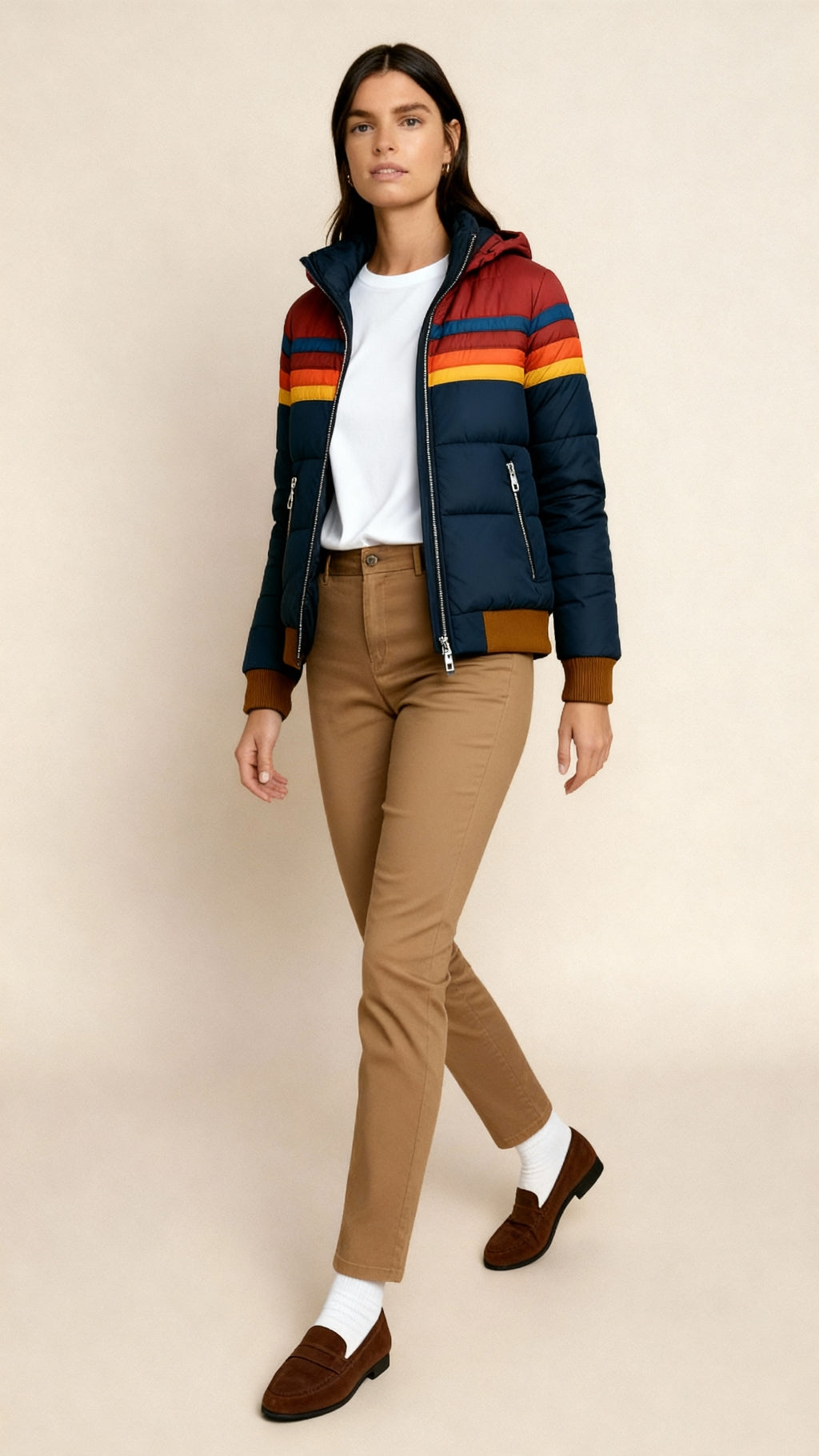 Women’s Waterproof Colorblock Puffer Jacket – Hooded Insulated Winter Coat