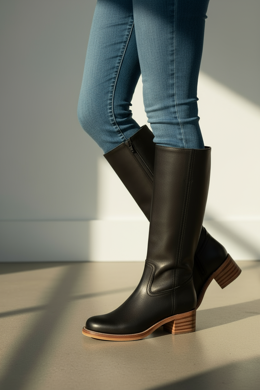 Women’s Knee-High Pull-On Boots with Low Stacked Heel | Classic Western Style