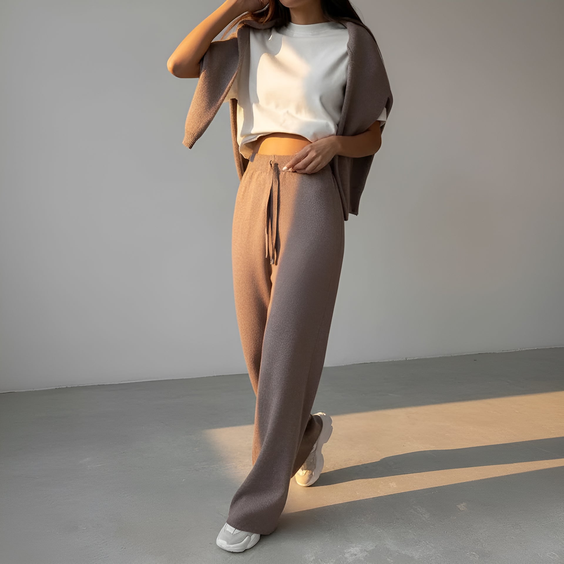 Women's Knitted 2 Set – High Neck Sweater – Wide Pants – Soft Knit – Relaxed Fit - Lounge Wear